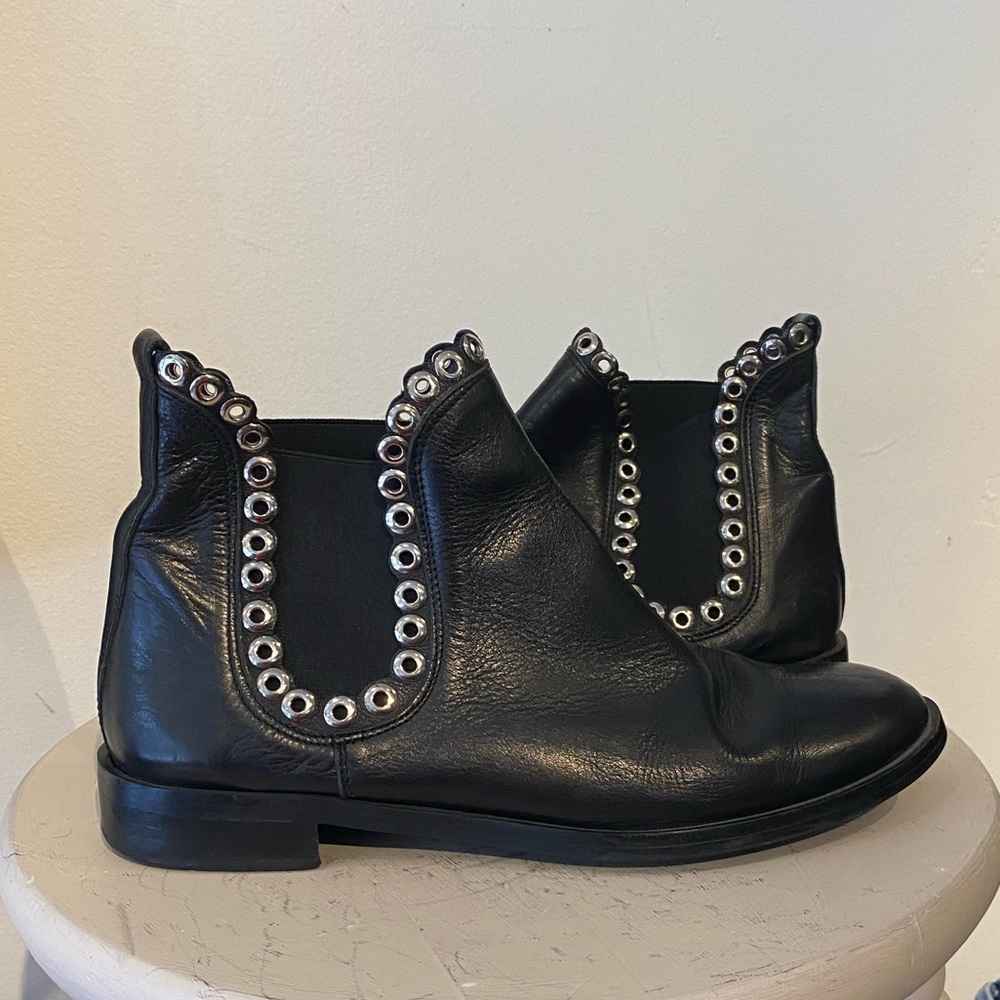 Black Ankle Boots with Silver Accents